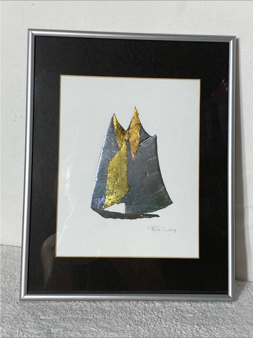 Vintage Raymond Cox Framed Hand Wrought Pewter Metallic Sailboat Wall Art